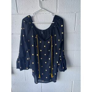 Black blouse with gold polka dots